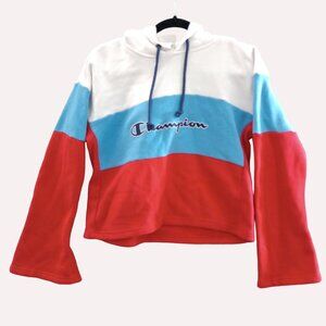 Champion Reverse Weave Hoodie Color Block Bell Sleeve Cropped Crop Top Womens Sz